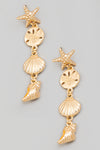 Ocean Life Charms Gold Earrings