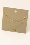 Studded Ribbon Bow Layered Chain Necklace