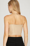 light taupe faux leather crop top