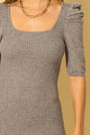 heather grey sweater dress w/ puff sleeves