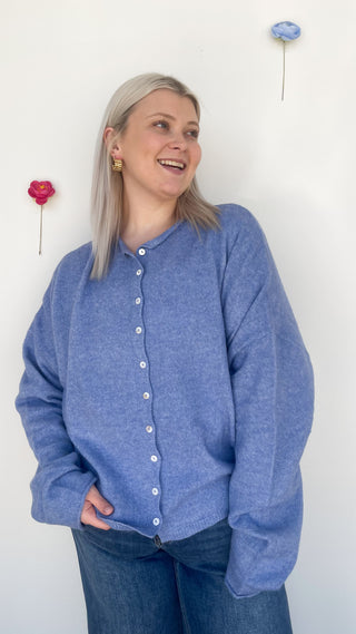 In The Works Cardigan in Dusty Blue