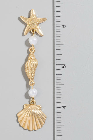 Starfish Pearl And Clam Shell Chain Dangle Earrings