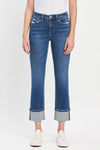 High Rise Cuff Slim Straight Jeans