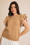 Vivi Ruffle Sleeve Top in Tan