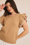 Vivi Ruffle Sleeve Top in Tan