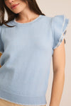 Vivi Ruffle Sleeve Top in Blue