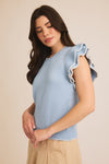 Vivi Ruffle Sleeve Top in Blue