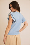 Vivi Ruffle Sleeve Top in Blue