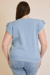 Vivi Ruffle Sleeve Top in Blue +