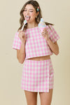 Pink Roses Gingham Skort