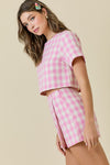 Pink Roses Gingham Skort