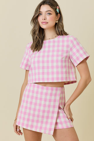 Pink Roses Gingham Skort
