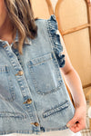 Ruffle Detail Denim Vest +