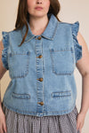 Ruffle Detail Denim Vest +