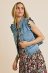 Ruffle Detail Denim Vest