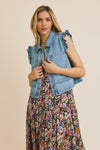 Ruffle Detail Denim Vest