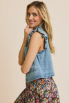 Ruffle Detail Denim Vest