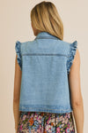 Ruffle Detail Denim Vest