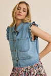 Ruffle Detail Denim Vest