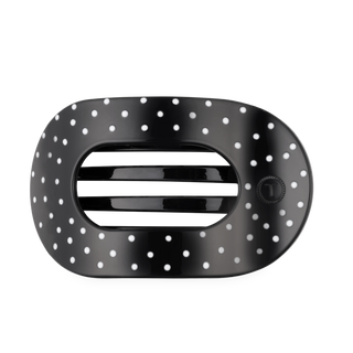 Flat Round Large Hair Clip in Black Polka Dot