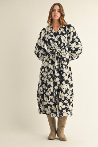 Fall Floral Midi Dress- Black