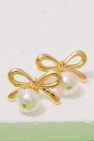 Pearl Bow Gold Earrings