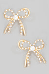 Pearl Studded Ribbon Bow Stud Earrings