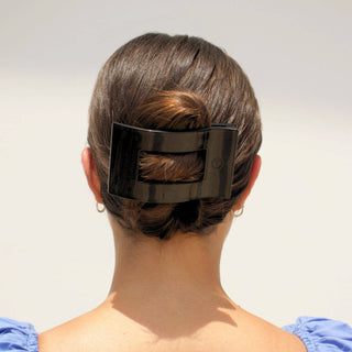 Flat Rectangle Large Hair Clip in Black