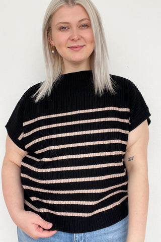 Alva Stripe Sweater Top In Black