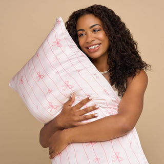 Satin Pillowcase in Striped Bows - Standard // Kitsch
