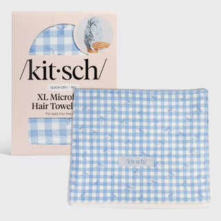 XL Hair Towel Wrap in Gingham Blue