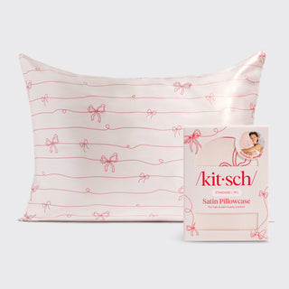 Satin Pillowcase in Striped Bows - Standard // Kitsch