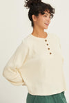 Henley Waffle Raglan Top in Ivory