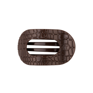 Crocodile Flat Round Medium Hair Clip in Brown