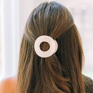 Flat Circle Medium Hair Clip in Almond Beige