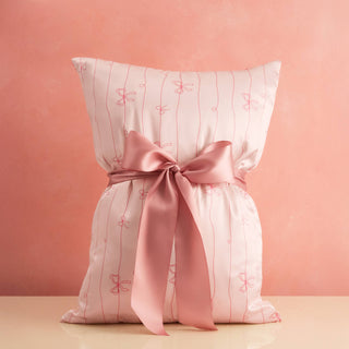 Satin Pillowcase in Striped Bows - Standard // Kitsch