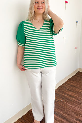 Paula Stripe Top in Green +