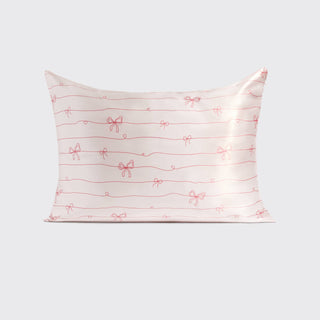 Satin Pillowcase in Striped Bows - Standard // Kitsch