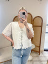 Calm Refelction Lace Trim Woven Top