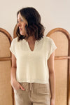 Split Neck Knit Pullover Cream