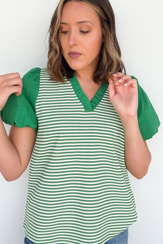 Charm Stripe Top in Green
