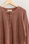 Henley Waffle Raglan Top in Chocolate