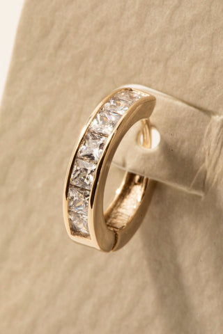 Square Rhinestone Pave Hinge Hoop Earrings