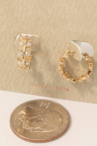 Rhinestone Oval Leaf Branch Hinge Hoop Earrings