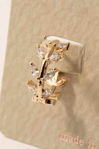 Rhinestone Oval Leaf Branch Hinge Hoop Earrings