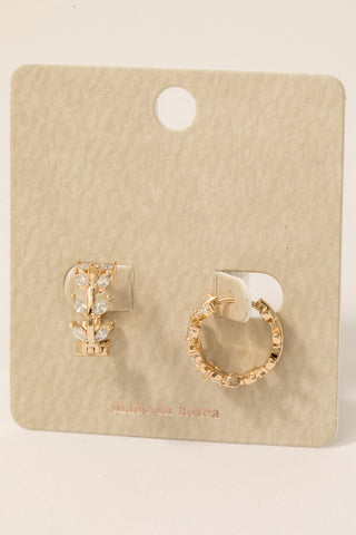 Rhinestone Oval Leaf Branch Hinge Hoop Earrings