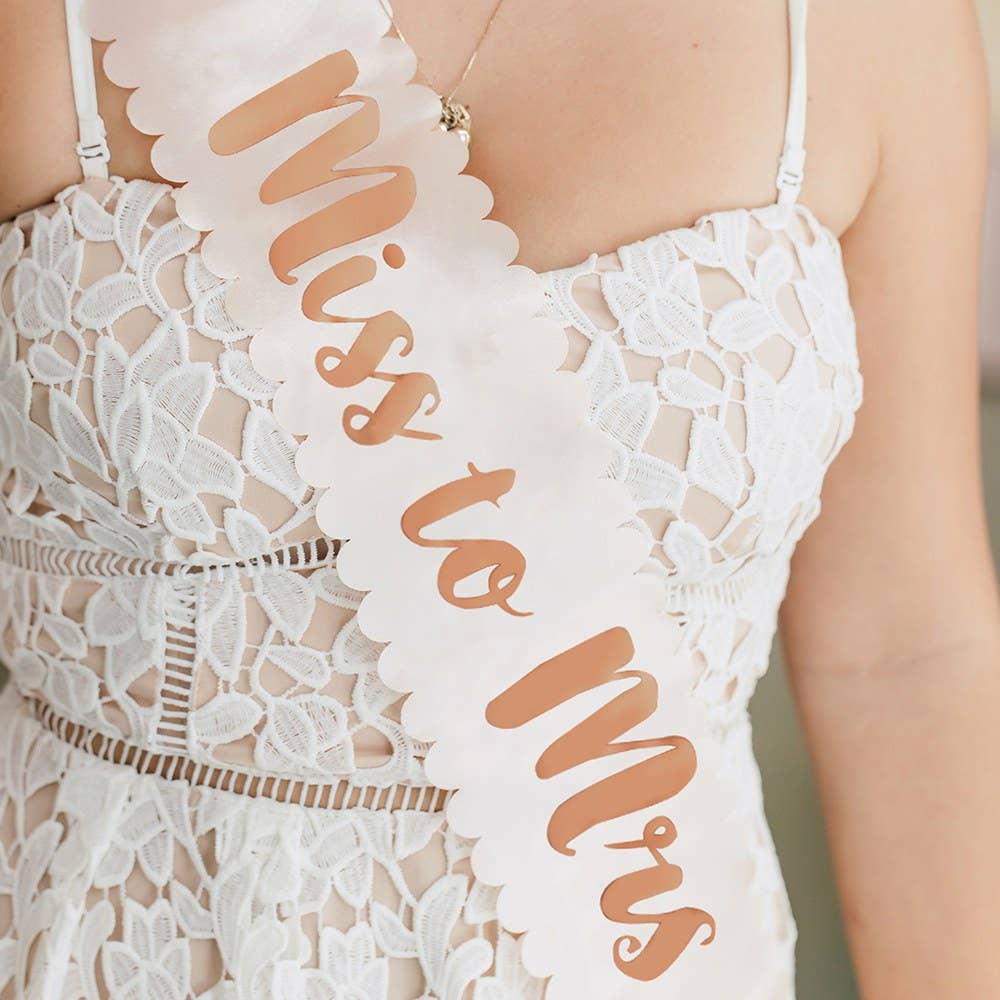 Blush Pink & Rose Gold Satin Bachelorette Party Sash - Miss to Mrs Blush Pink & Rose Gold Satin Bachelorette Party Sash - Miss to Mrs