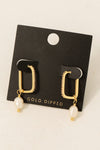 Gold Dipped Pearl Charm Square Hoop Earrings
