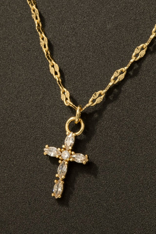 Oval Pave Cross Gem Pendant Necklace