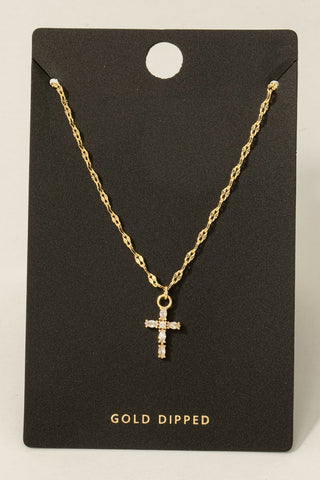 Oval Pave Cross Gem Pendant Necklace